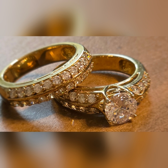 2 CT DIAMOND CZ ENGAGEMENT RING SET SIZE 7 Sterling 925 14K VERMEIL 9.37 GR - Picture 2 of 5